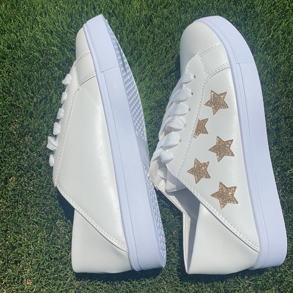 Sneakers with Gold Stars, White